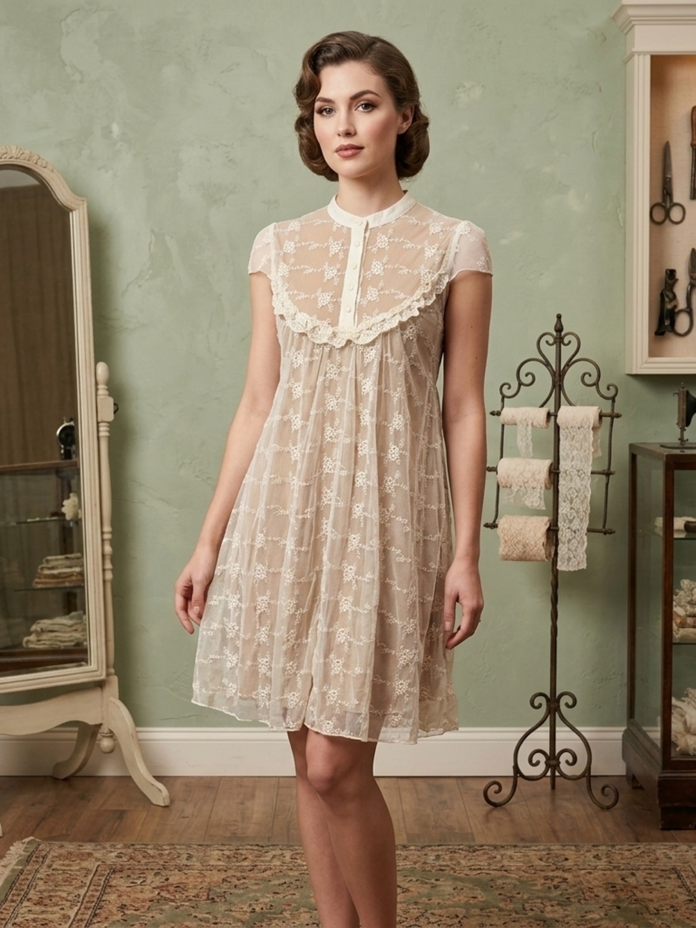 Vintage-Inspired Lace Babydoll Mini Dress